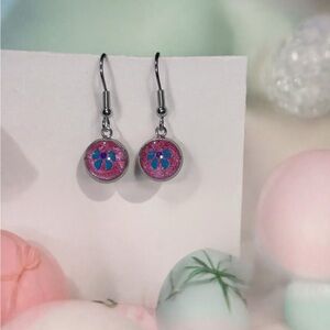 Whimsical Pink and Blue BowEarrings